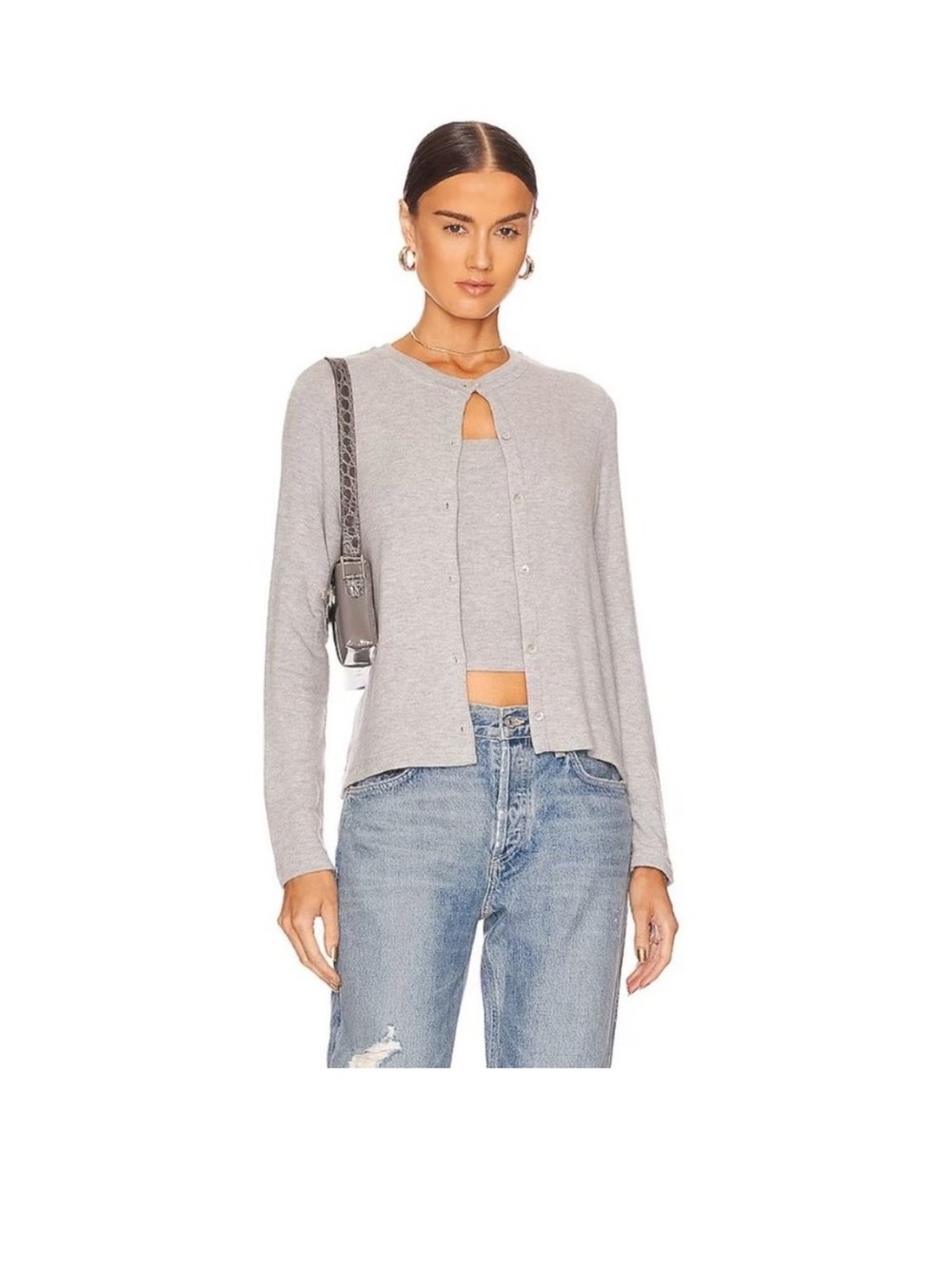 DONNI Heather Grey Button Front Long Sleeve Cardigan Sweater Women's S